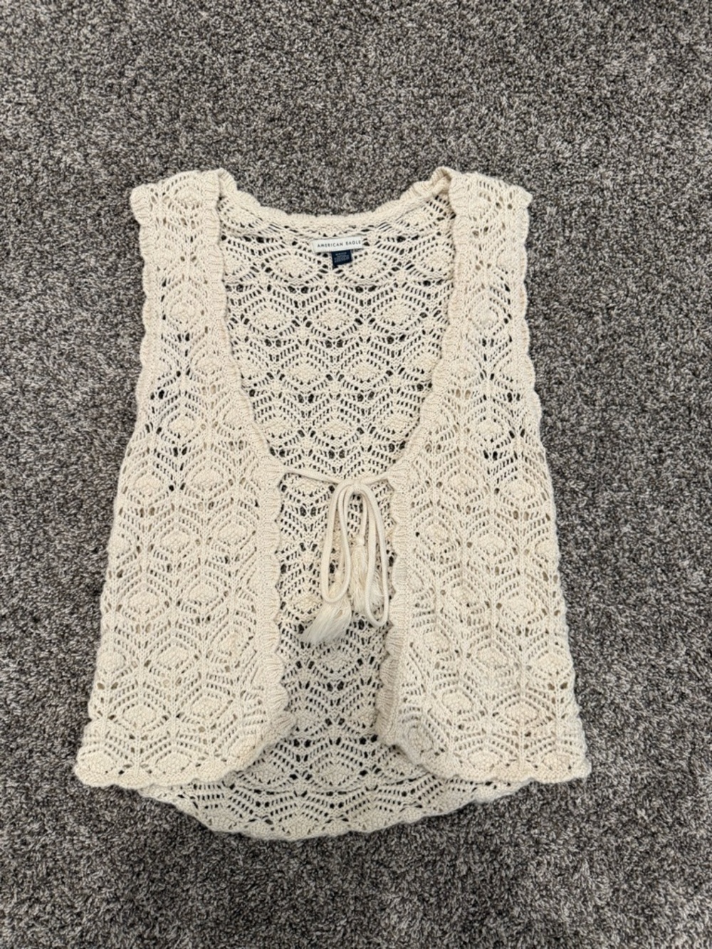 American eagle Cream Crochet Knit Tie-Front Vest